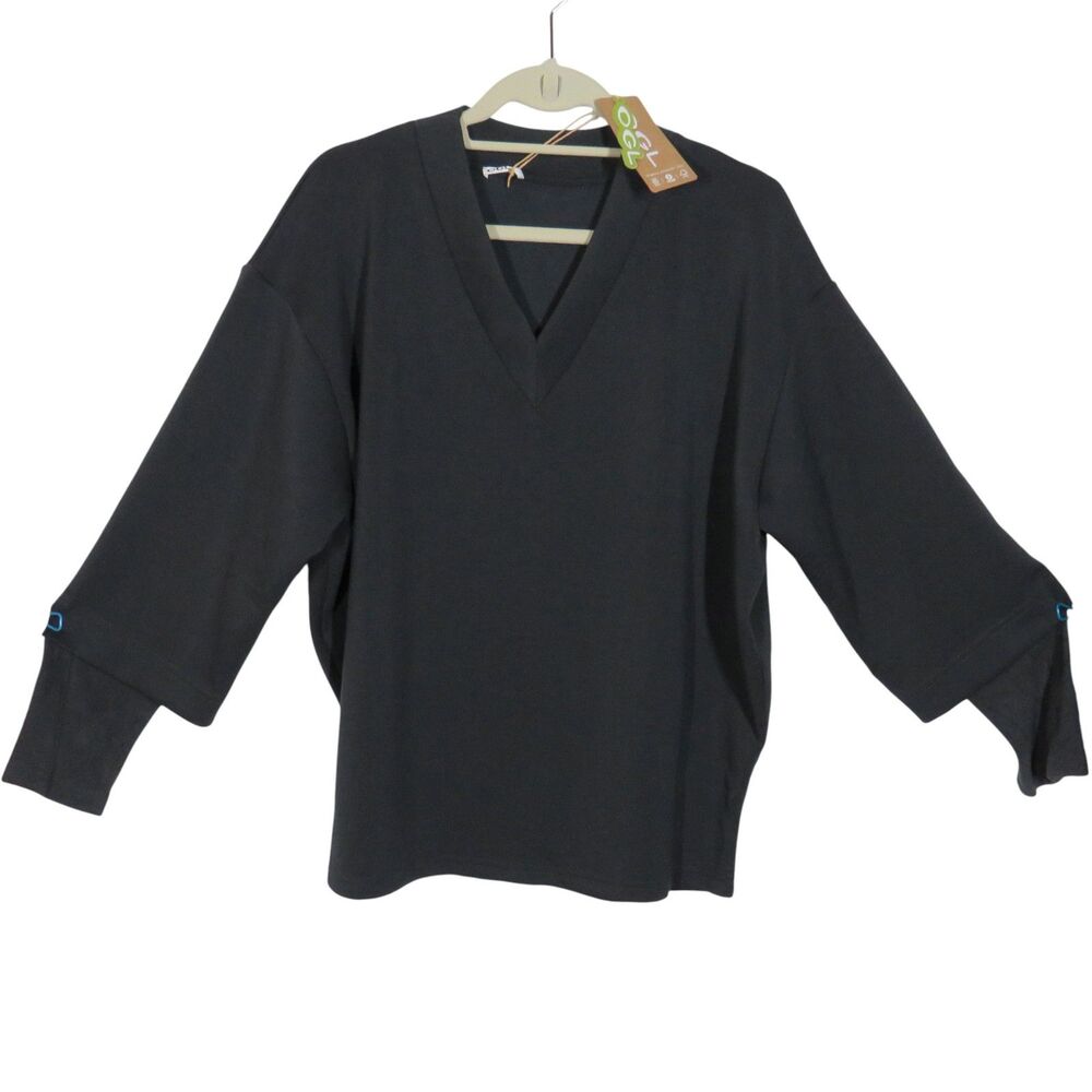 OGL Softest Spacer Knit V Neck Long Sleeve Layered Look Top Blue Charcoal 2XL 18